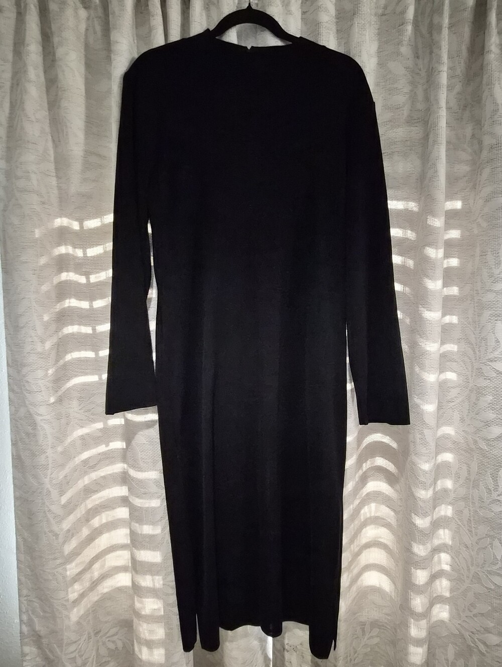 Misook Black Ribbed-Neck Long Sleeve Midi Dress Office Chic Staple Size Large
